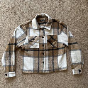 Shein Shirt Womens Small / 4 Button Up Spread Collar Brown White Plaid Thick